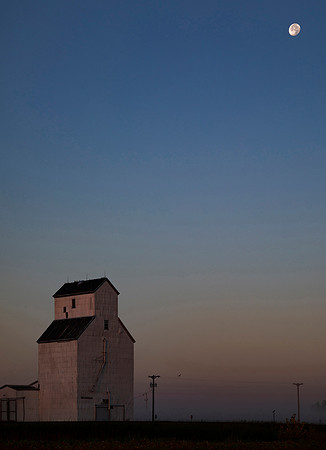 Grain Elevator and Moonset, Ward County, ND