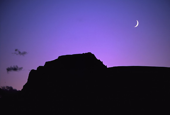 Butte at Sunset, Crescent Moon, Glacier National Park, MT