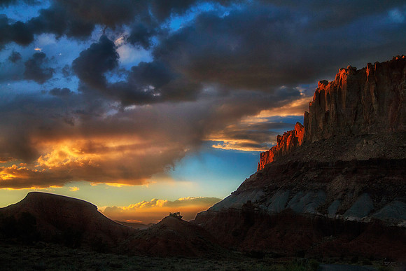 Fruita and Wingate Cliffs at Sunset, Capitol Reef National Park, UT