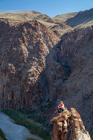 Sheryl at 580' above the Rio Grande, Big Bend Ranch State Park, TX (2016)