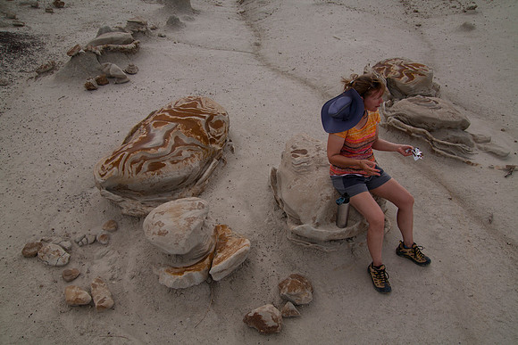 Sheryl Taking a Break at the Cracked Eggs, Bisti De-Na-Zin Wilderness, NM (2016)
