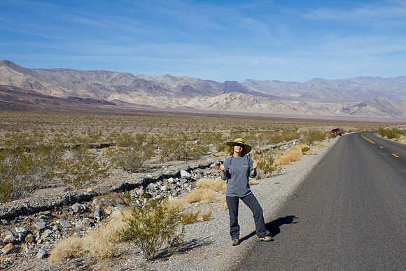 Sheryl Hitchhiking in Death Valley National Park, CA (2014)