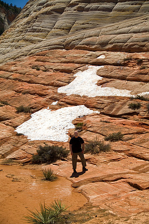 Dan With Snow on Checkerboard Mesa, Zion National Park, UT(2010)