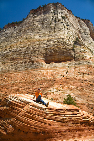 Sheryl at Base of Checkerboard Mesa, Zion National Park, UT (2010)
