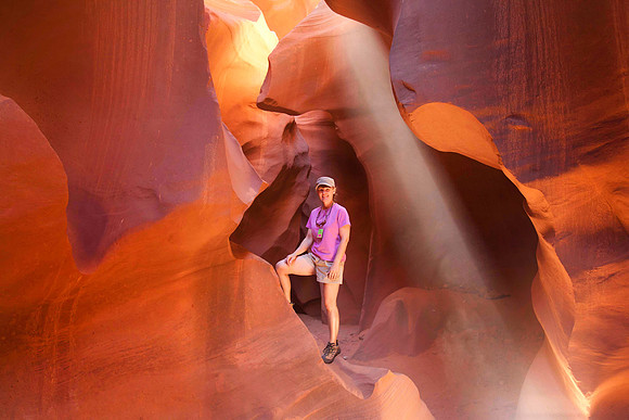 Sheryl With Sun Shaft, Lower Antelope Canyon, Page, AZ (2010)