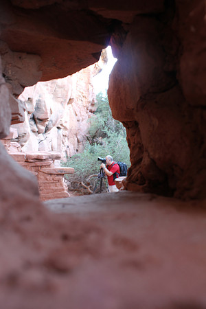 Dan Photographing Yavapai, Hopi, Sinaguan Pictographs at Honanki Ruins, Sedona, AZ