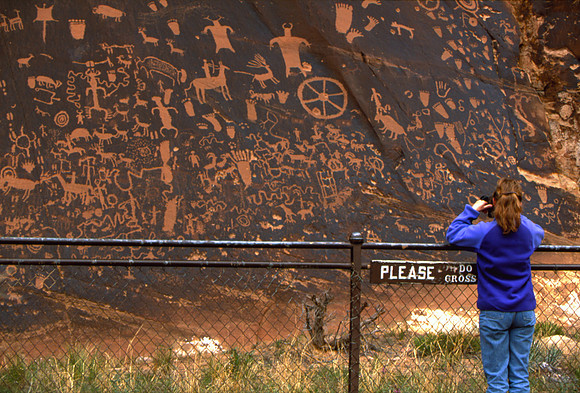 Sheryl Takes Photos at Newspaper Rock, Canyonlands National Park, UT (2003)