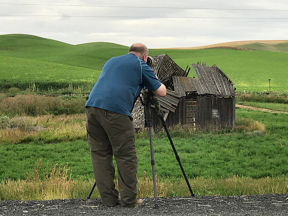 Dan Photographing Collapsed Barn, Palouse, WA