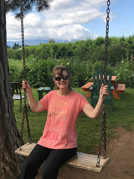 Sheryl Having a Swing at Draper Girls Farm, Hood River, OR (2019)