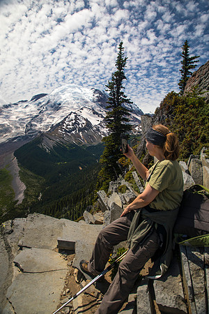 Sheryl at Emmons Glacier Overlook, Burroughs Mountain Trail, Mt. Rainier National Park, WA (2019)