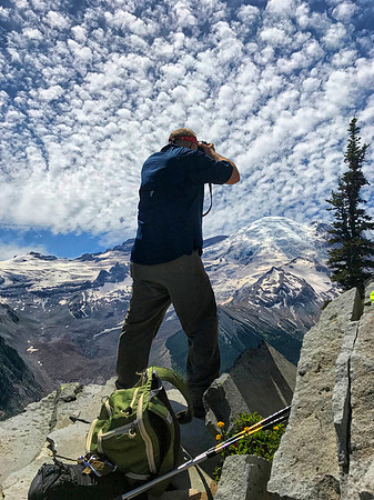 Dan Photographing at Emmons Glacier Overlook, Burroughs Mountain Trail, Mt. Rainier National Park, WA (2019)