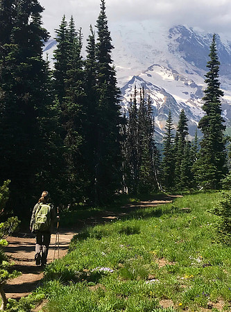 Sheryl Hiking the Skyline Trail, Mt. Rainier National Park, WA (2019)