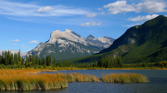 Mt. Rundle and Sulphur Mountain, Vermillion Lakes, Banff National Park, Alberta, Canada