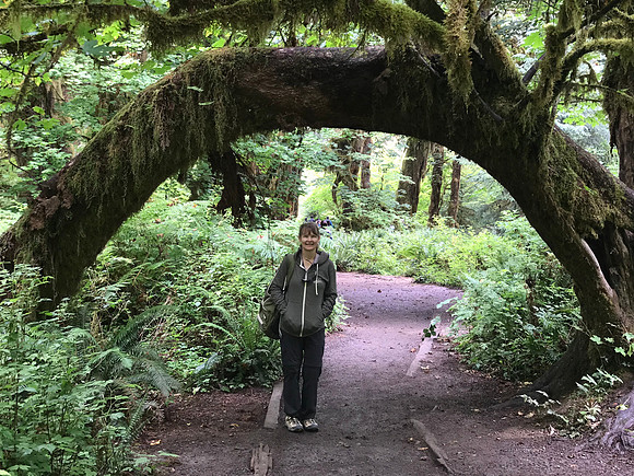 Sheryl Under Moss-Covered Arch, Hoh, Rainforest, Olympic National Park, WA (2019)