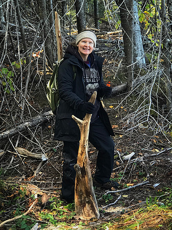 Sheryl Gathering Driftwood at Muskallonge Lake State Park, MI (2020)