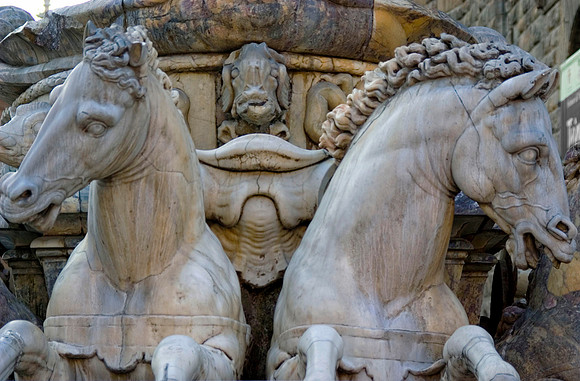 Marble Horses, Neptune Statue, Piazza della Signoria, Florence, Italy