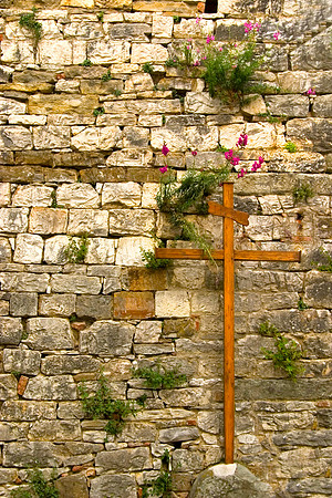 Cross and Stone Wall, Montefioralle, Italy