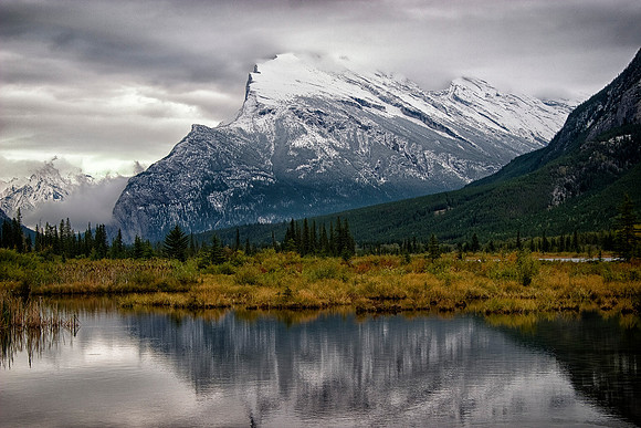 The Season's First Snowfall on Mt. Rundle, Banff National Park, Canada