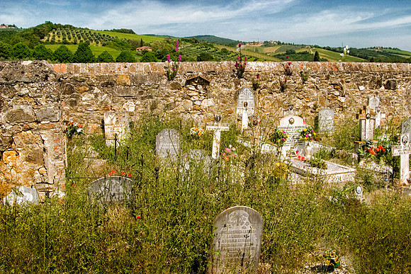 Tuscan Graveyard and Hills, Lilliano, Italy