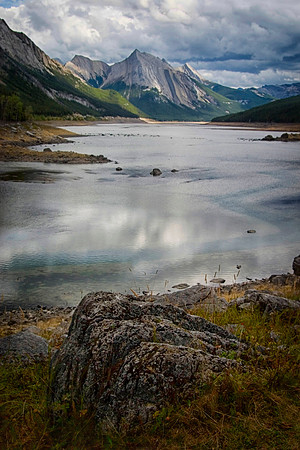 Granite Boulder at Medicine Lake, Jasper National Park, Alberta, Canada