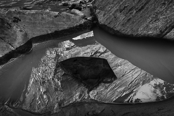 Black Rock and Reflections, The Virgin River, Zion National Park, UT